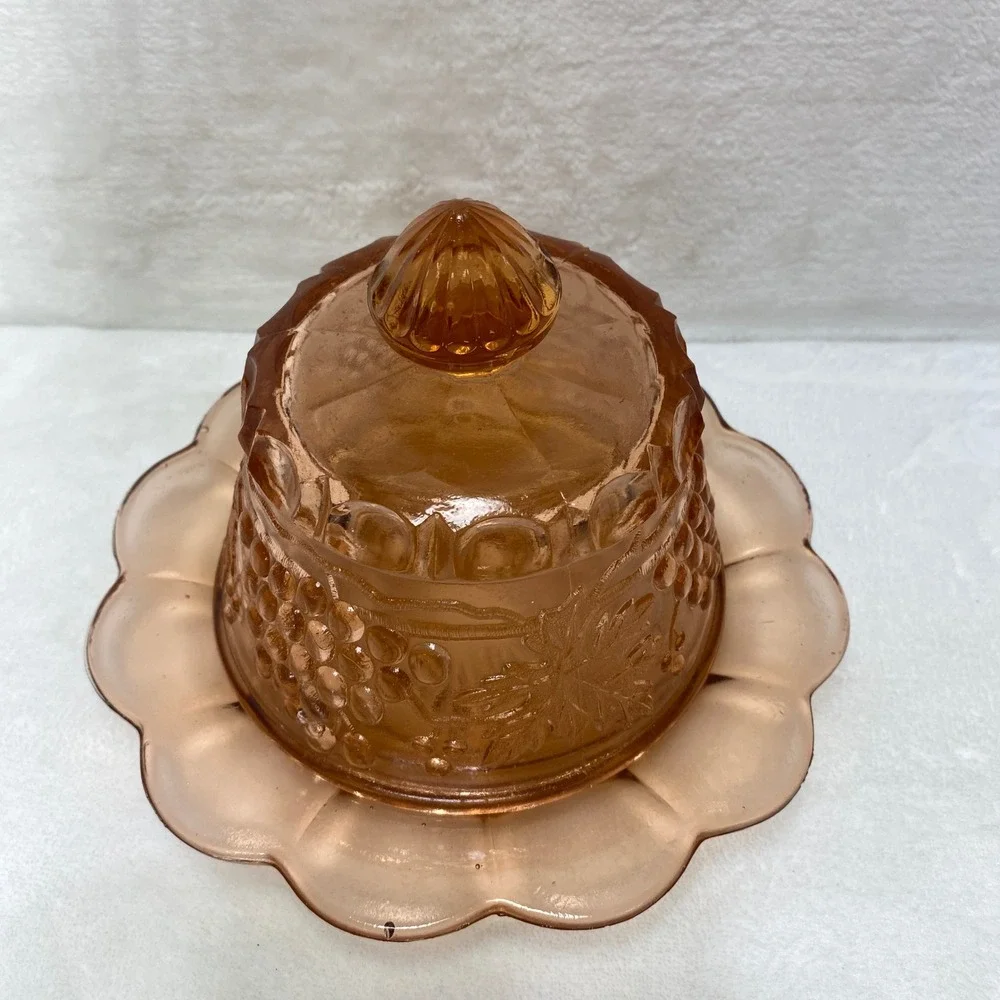 VTG Pink Mosser Glass Covered Butter/ Cheese Dish ‎ Edge Made in Taiwan NOB